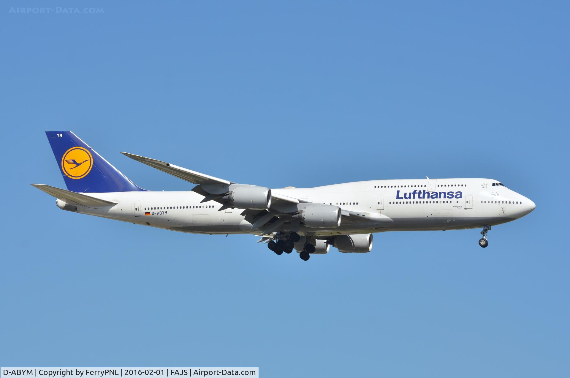 D-ABYM, 2014 Boeing 747-830 C/N 37837, Lufthansa B748 landing in JNB.