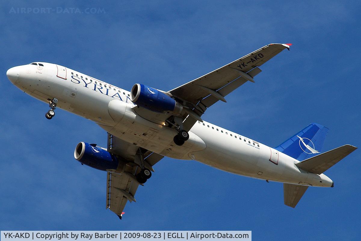 YK-AKD, 1999 Airbus A320-232 C/N 1076, Airbus A320-232 [1076] (Syrianair) Home~G 23/08/2009. On approach 27R.