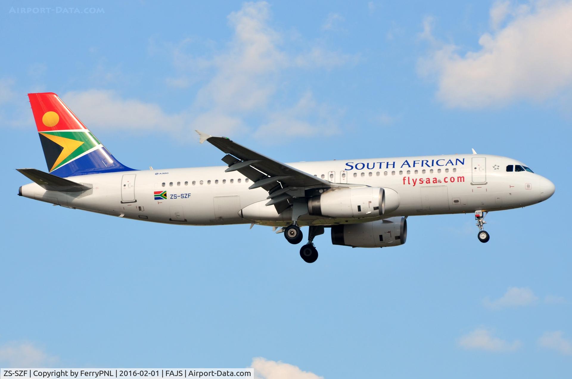 ZS-SZF, 2014 Airbus A320-232 C/N 6189, SAA A320 landing in JNB