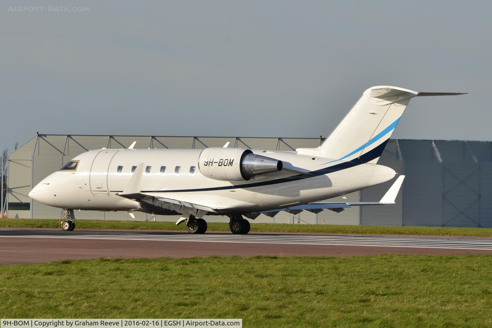 9H-BOM, 2009 Bombardier Challenger 605 (CL-600-2B16) C/N 5785, Departing from Norwich