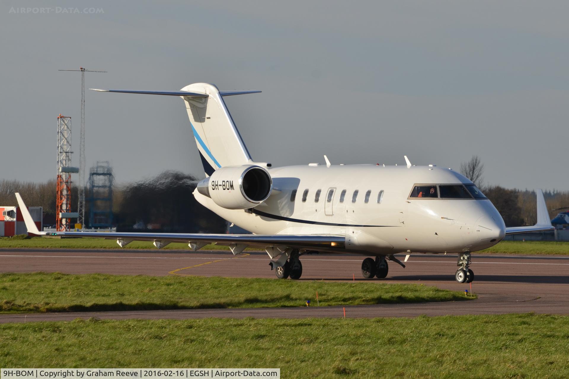 9H-BOM, 2009 Bombardier Challenger 605 (CL-600-2B16) C/N 5785, Departing from Norwich
