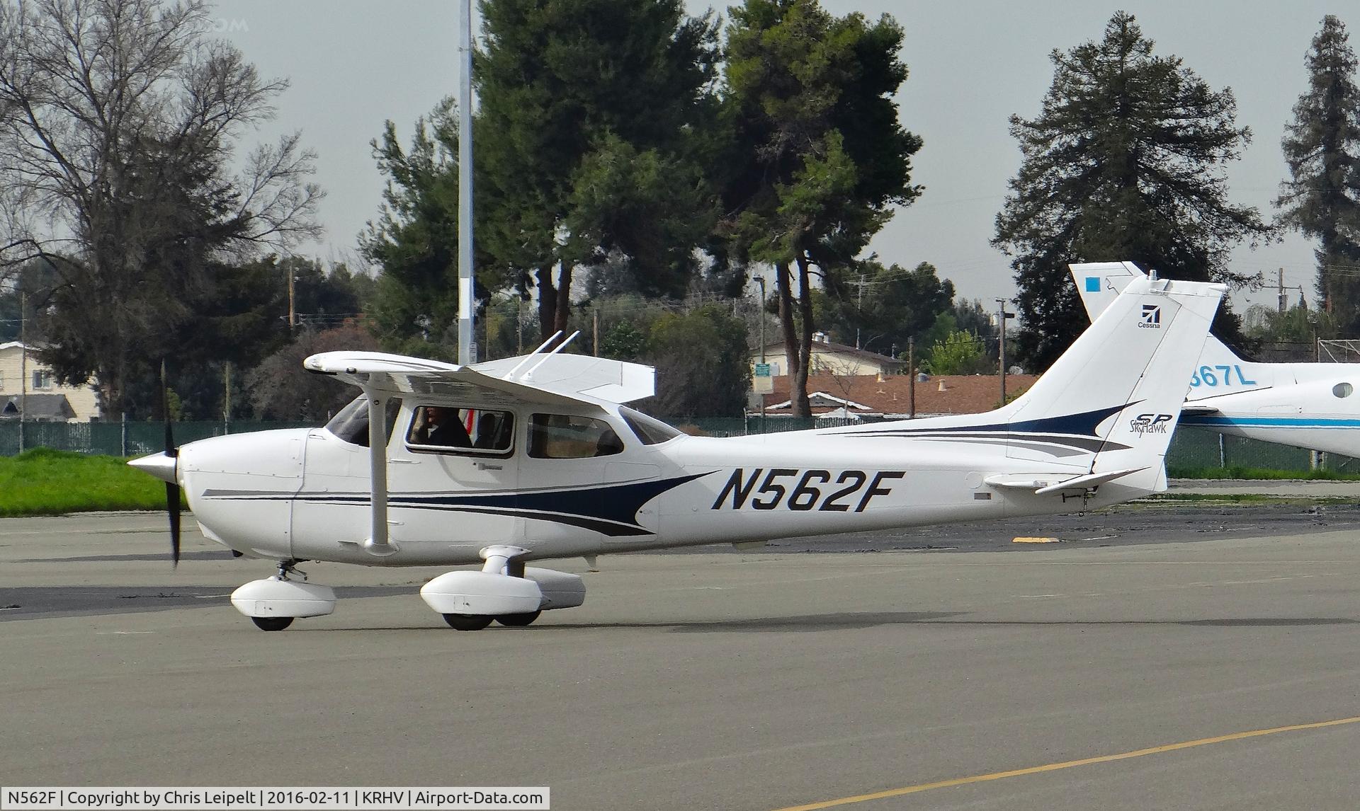 N562F, 2004 Cessna 172S C/N 172S9664, Northern California-based 2004 Cessna 172S taxing to the transient ramp after some self serve fuel at Reid Hillview Airport, San Jose, CA.
