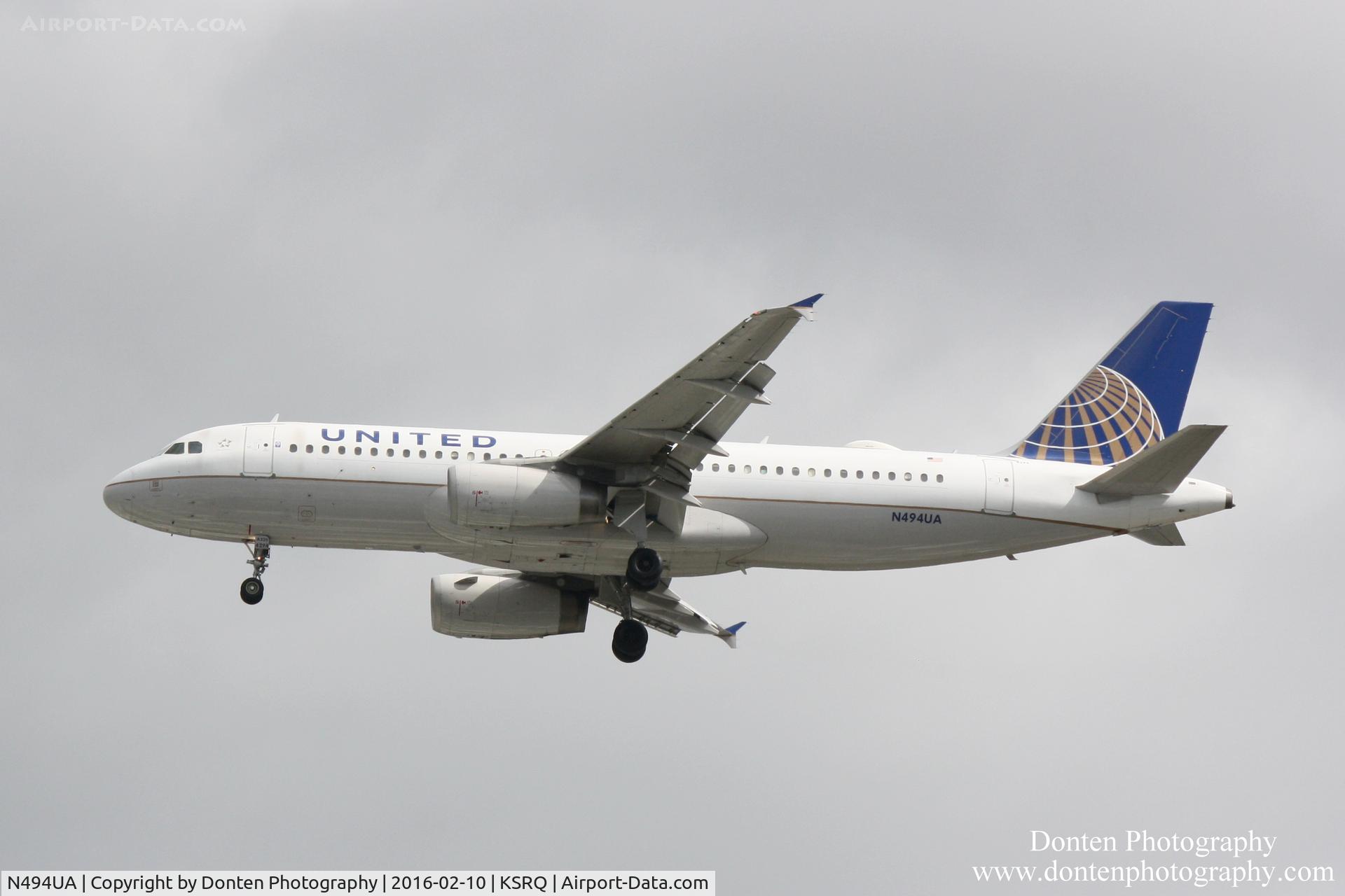 N494UA, 2002 Airbus A320-232 C/N 1840, United Flight 1778 (N494UA) arrives at Sarasota-Bradenton International Airport following flight from Chicago-O'Hare International Airport