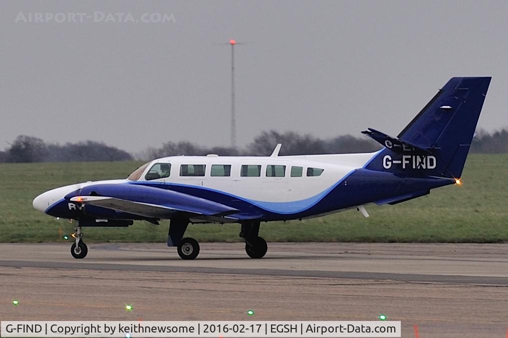 G-FIND, 1989 Reims F406 Caravan II C/N F406-0045, Leaving Norwich following re-spray.