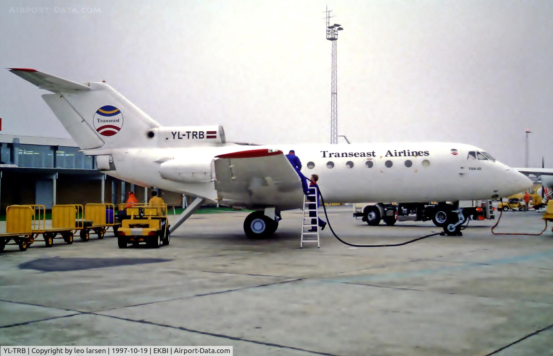 YL-TRB, 1977 Yakovlev Yak-40 C/N 9721353, Billund Denmark 19.10.97