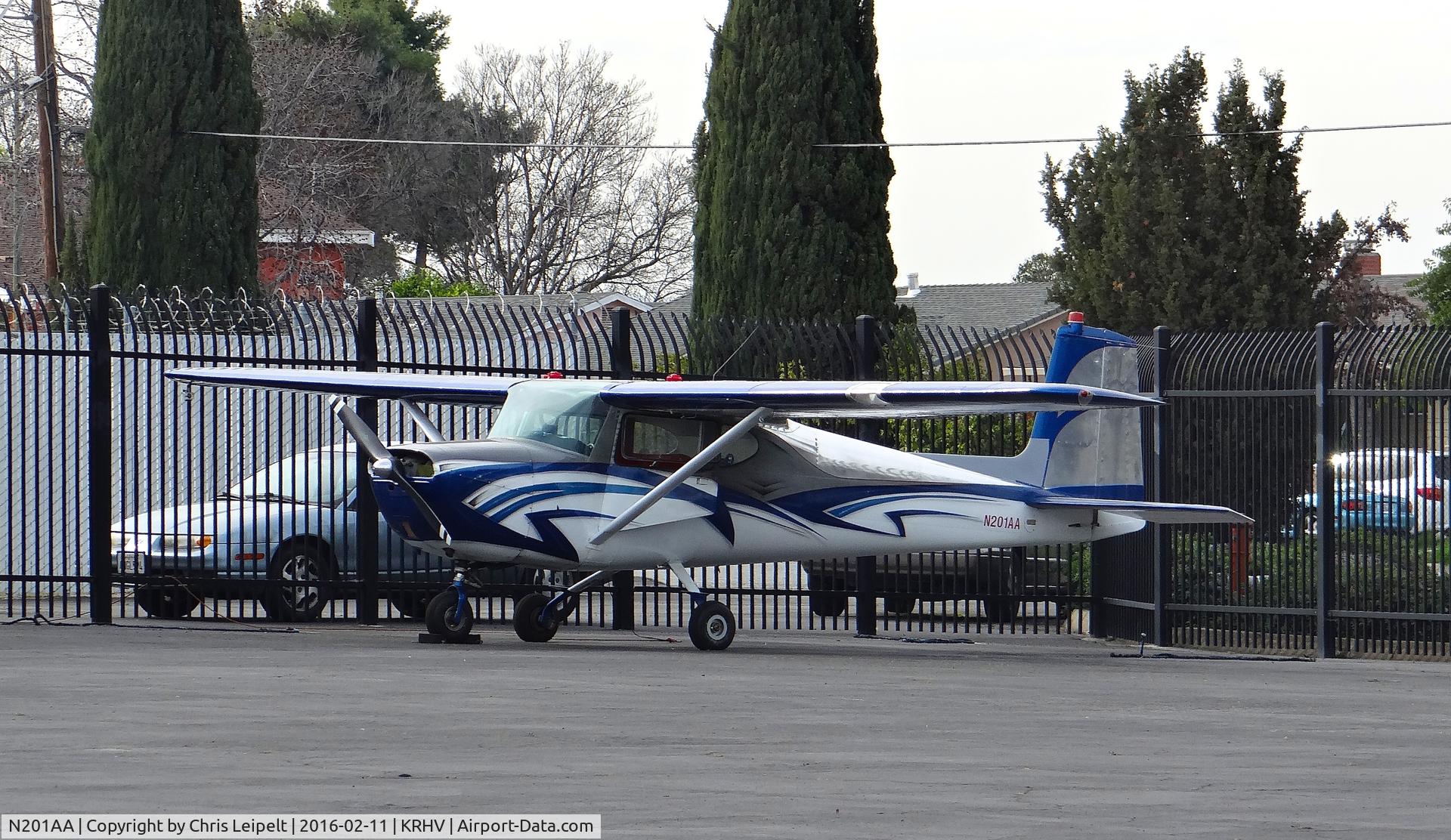N201AA, 1959 Cessna 150 C/N 17352, California-based 1959 Cessna 150 parked next to the Aerial Avionics hangar at Reid Hillview Airport, San Jose, CA. No doubt the best Cessna 150 I've ever seen!