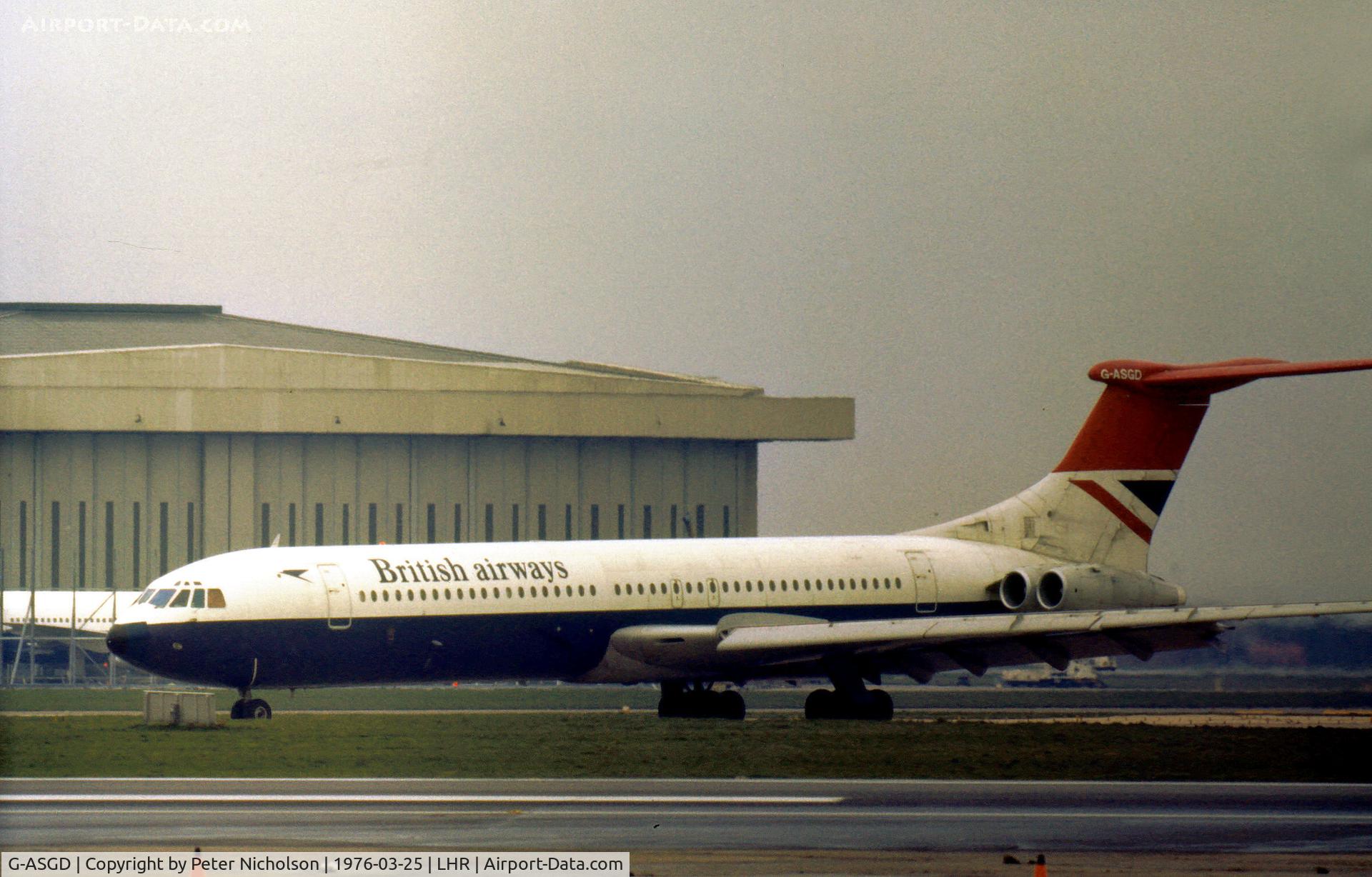 G-ASGD, 1965 BAC Super VC10 Srs 1151 C/N 854, Super VC.10 of British Airways as seen at Heathrow in the Spring of 1976.