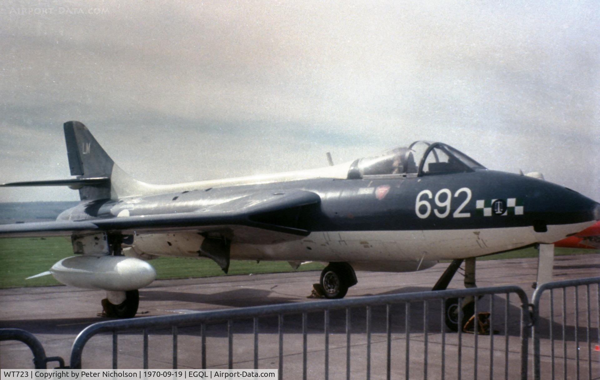WT723, 1955 Hawker Hunter GA.11 C/N 41H-670690, Hawker Hunter GA.11 of 764 Squadron on display at the 1970 RAF Leuchars Airshow.