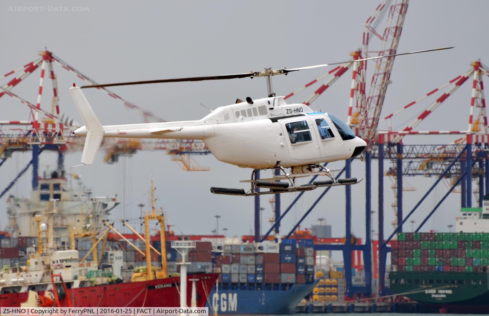 ZS-HNO, Bell 206B JetRanger III C/N 3294, Interesting background: Cape Town harbor.