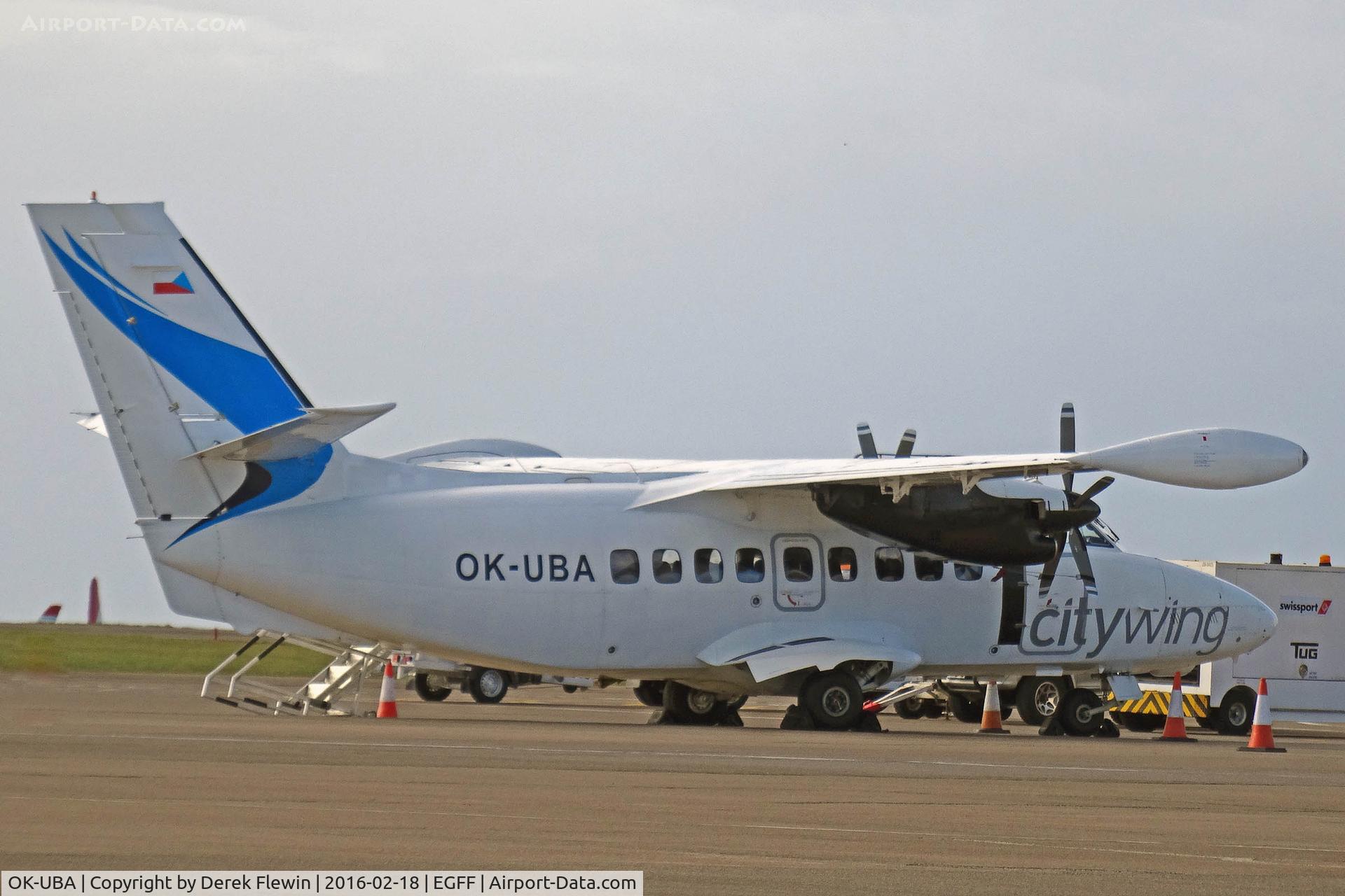 OK-UBA, 1989 Let L-410UVP-E3 Turbolet C/N 892319, Let 410 UVP-E, Citywing Ronaldsway based, previously SP-TXA, running the Anglesey service, parked up.