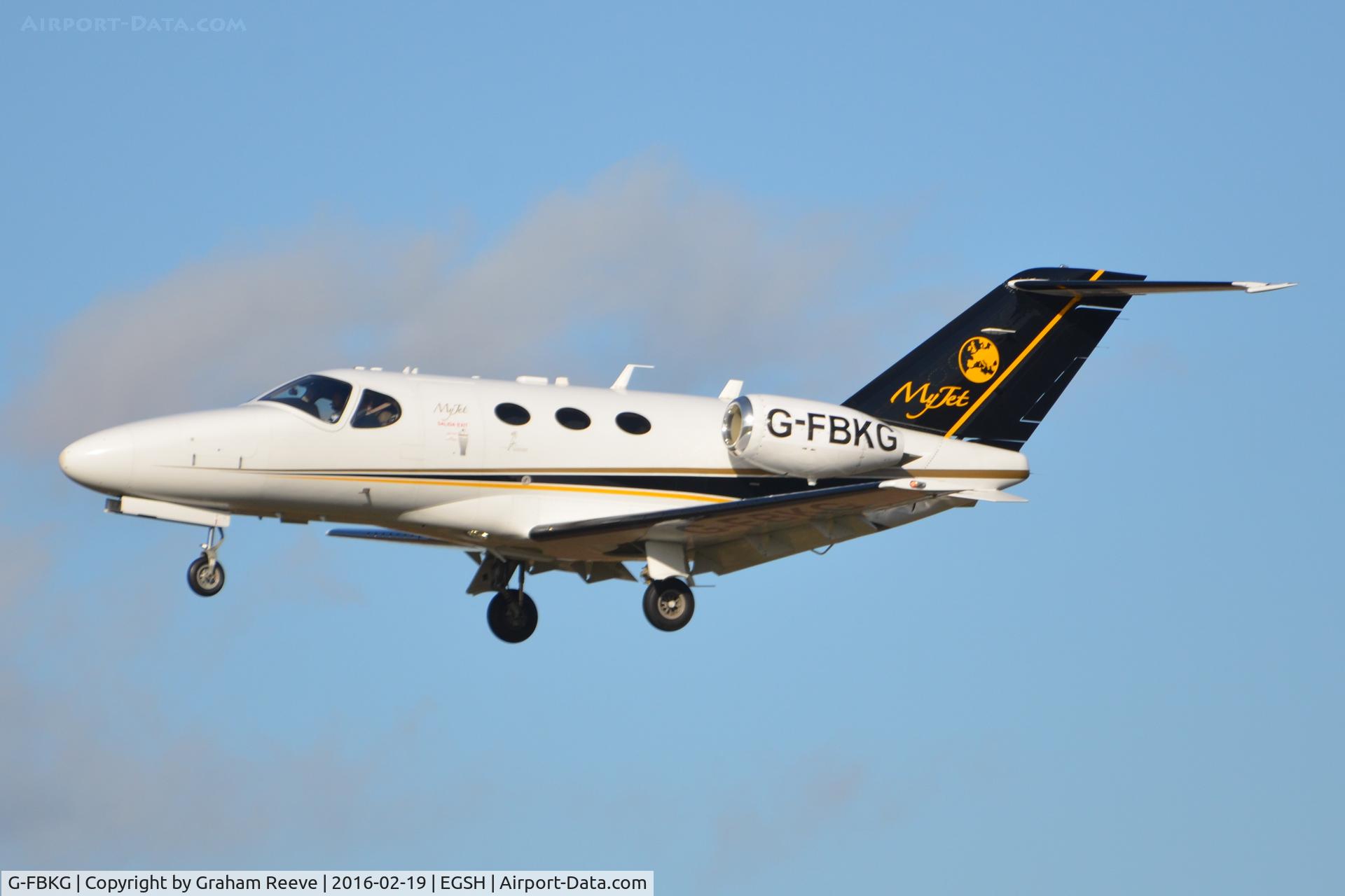 G-FBKG, 2010 Cessna 510 Citation Mustang Citation Mustang C/N 510-0361, Landing at Norwich.