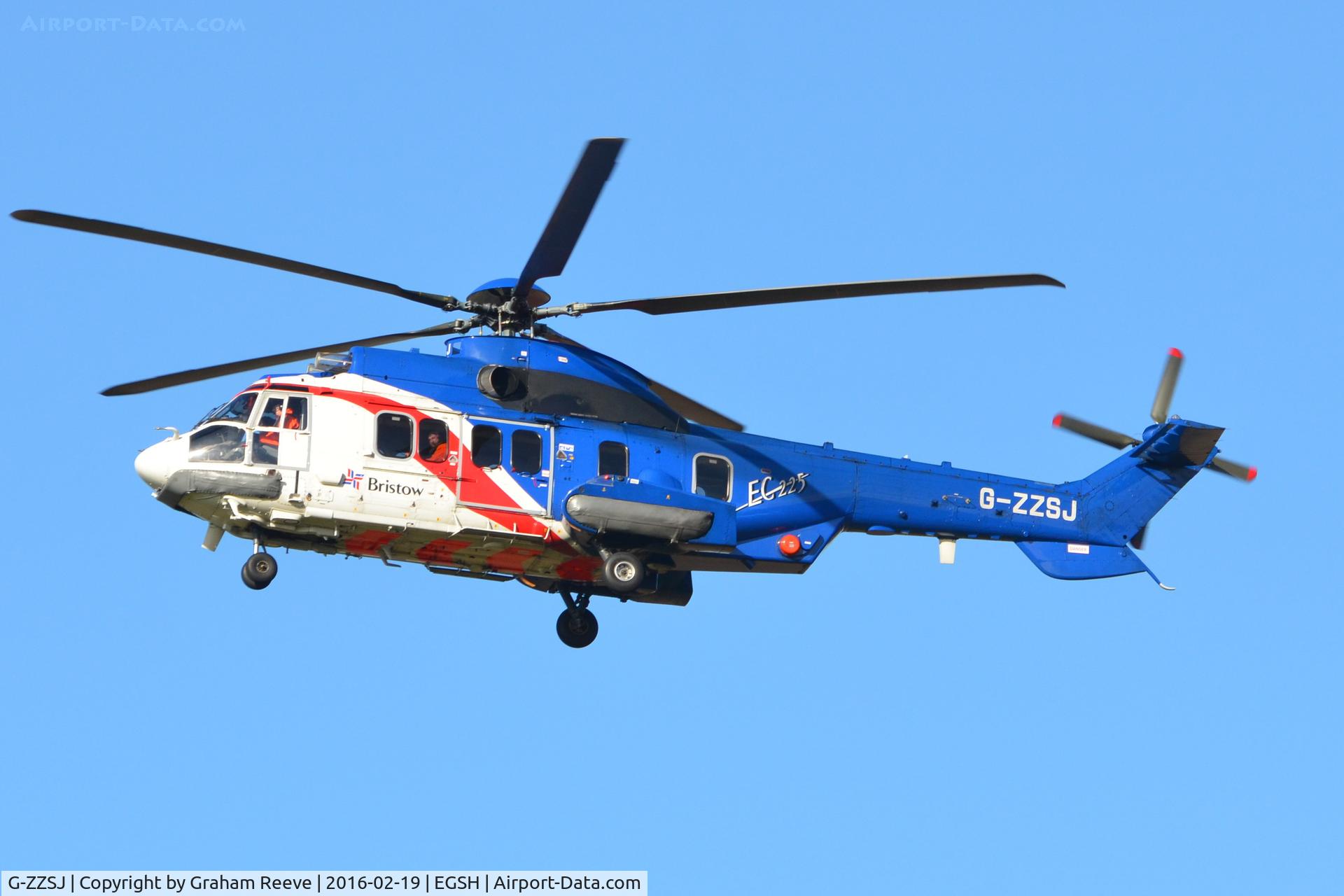 G-ZZSJ, 2012 Eurocopter EC-225LP Super Puma Mk2+ C/N 2842, Landing at Norwich.