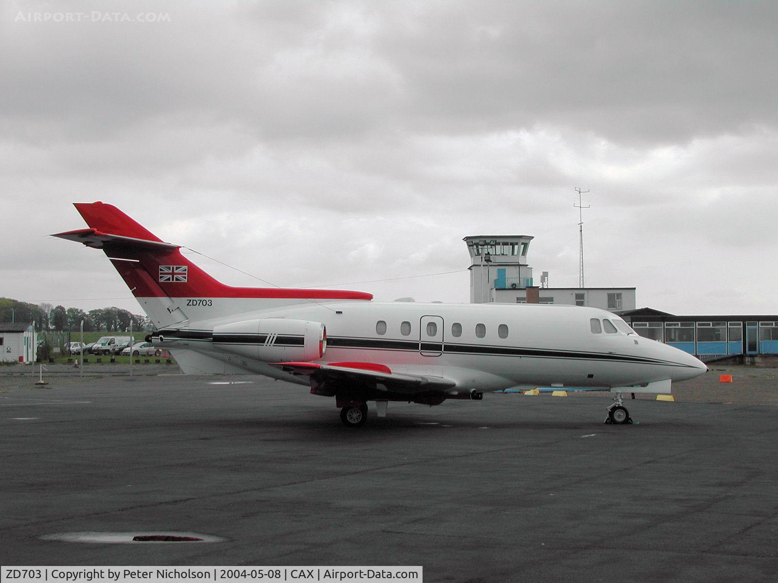 ZD703, British Aerospace BAe-125 CC.3 C/N 257183, BAe 125 CC.3, callsign Kittyhawk 25, of 32 (TR) Squadron based at RAF Northolt on a visit to Carlisle in May 2004.