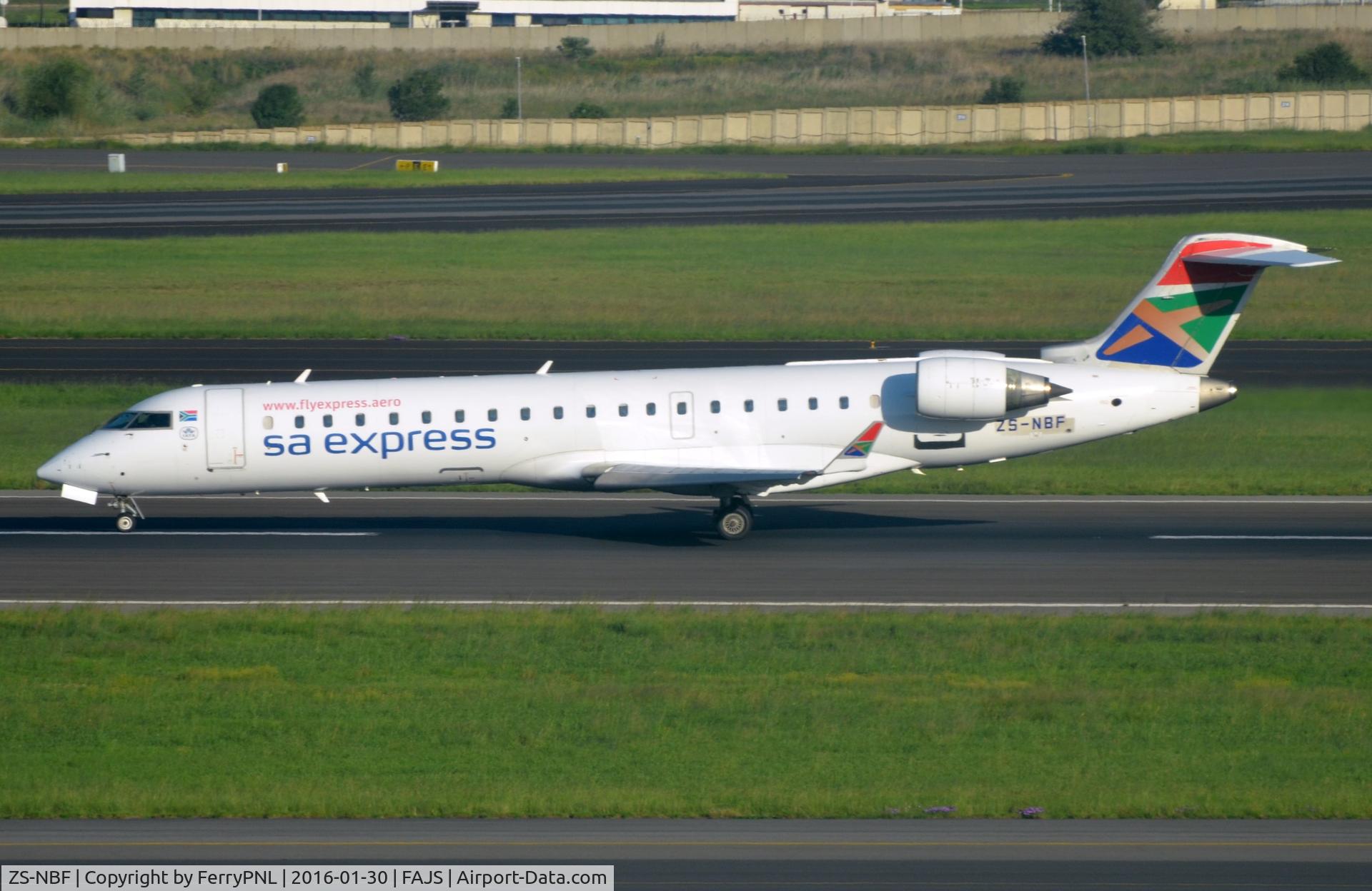 ZS-NBF, 2001 Bombardier CRJ-701ER (CL-600-2C10) Regional Jet C/N 10028, SA Express CL700, operated before as G-MRSK, G-GUOA, TC-OGM and D-ACSB.