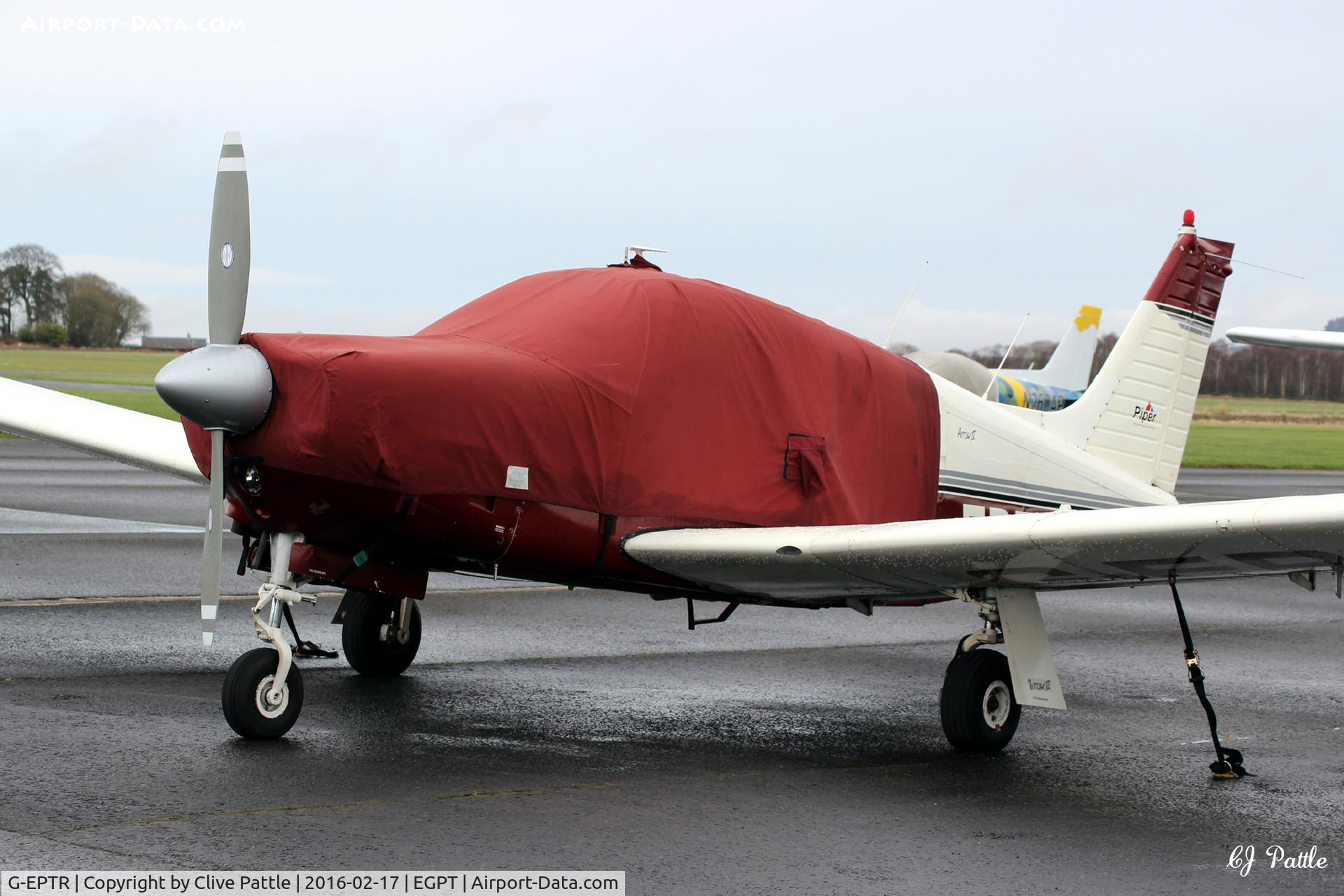 G-EPTR, 1972 Piper PA-28R-200 Cherokee Arrow C/N 28R-7235090, Parked up at Perth EGPT with its winter clothes on.