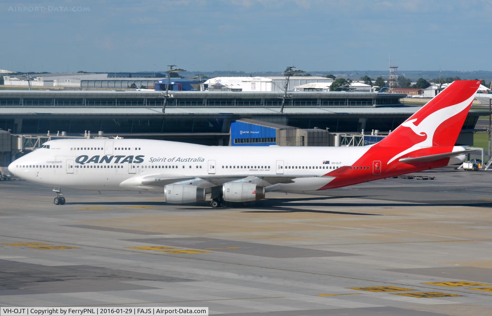 VH-OJT, 1999 Boeing 747-438 C/N 25565, Qantas B744 arriving in JNB.