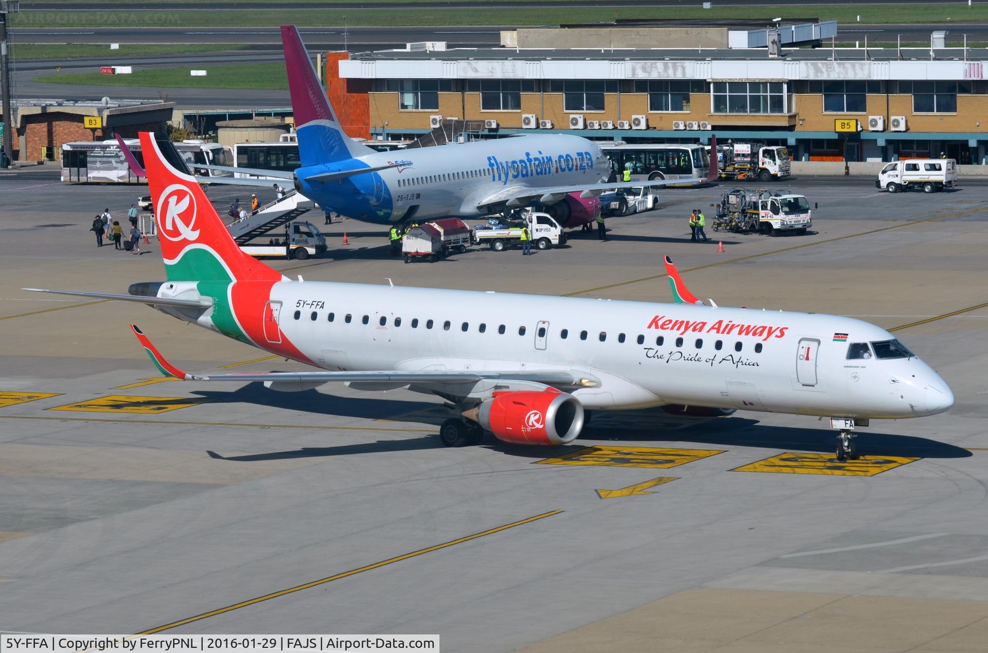 5Y-FFA, 2012 Embraer 190AR (ERJ-190-100IGW) C/N 19000562, Kenya Airways ERJ190 arriving in JNB.