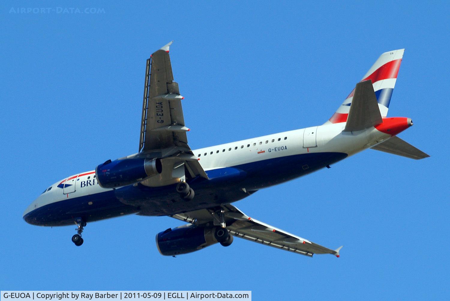 G-EUOA, 2001 Airbus A319-131 C/N 1513, Airbus A319-131 [1513] (British Airways) Home~G 09/05/2011. On approach 27R.