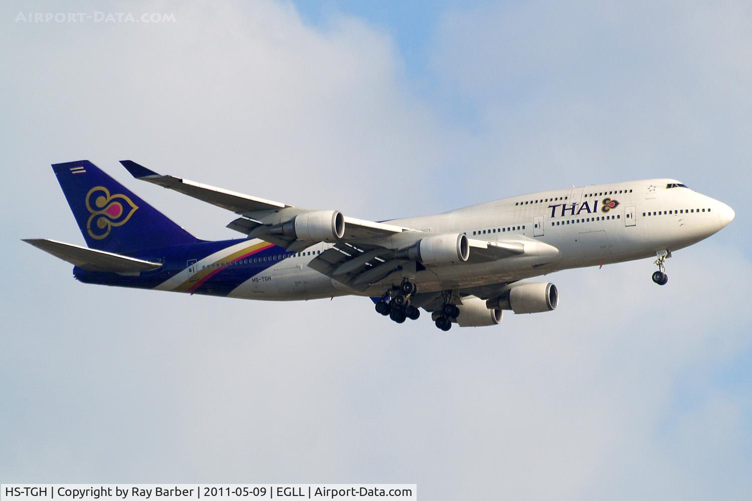 HS-TGH, 1989 Boeing 747-4D7 C/N 24458, Boeing 747-4D7 [24458] (Thai Airways) Home~G 09/05/2011. On approach 27L.