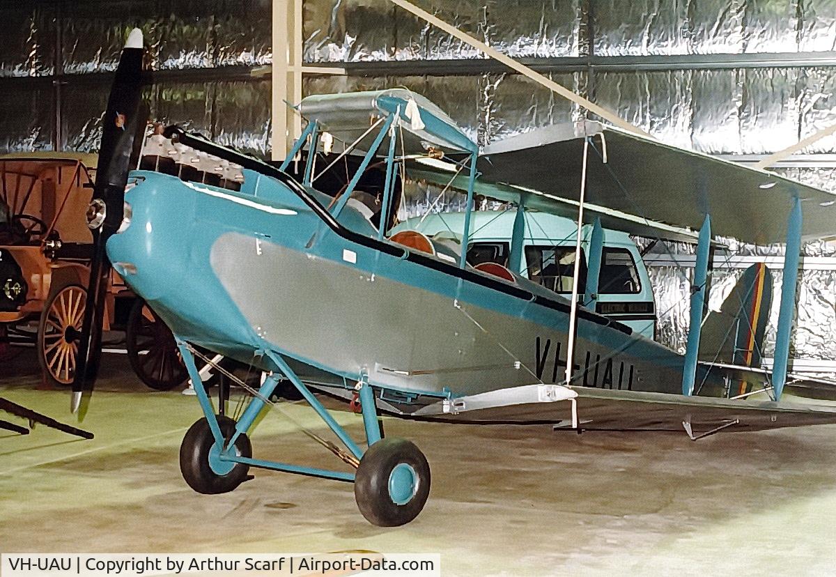 VH-UAU, 1927 De Havilland DH-60X Moth C/N 614, VH-UAU - Restoration complete - DH Cirrus Moth at the Powerhouse facility Castle Hill NSW c.1985
