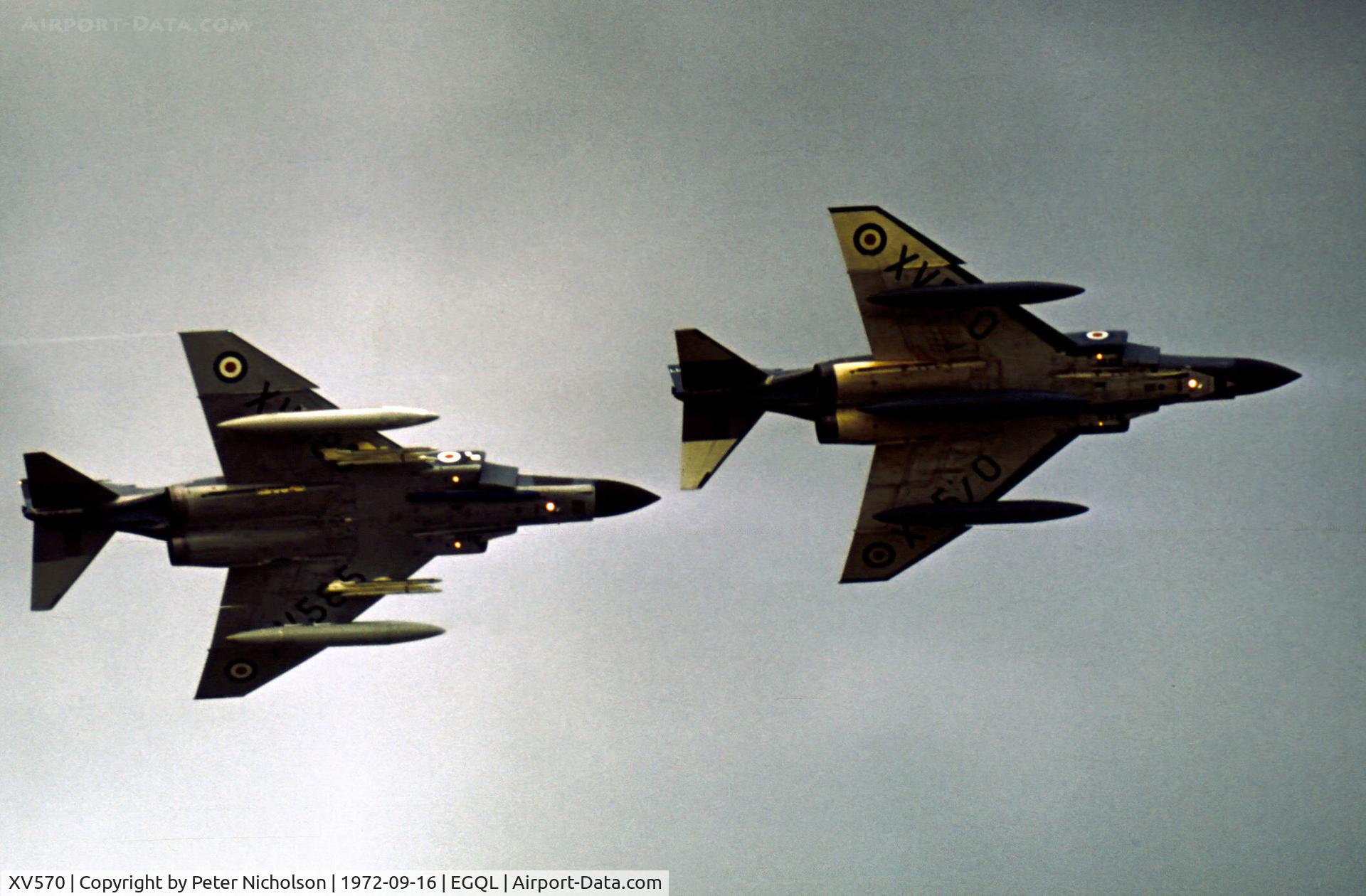 XV570, 1968 McDonnell Douglas Phantom FG1 C/N 9324/2995, Phantom FG.1 of the Phantom Operational Conversion Unit in action at the 14972 RAF Leuchars Airshow with companion XV 585 of 43 Squadron.