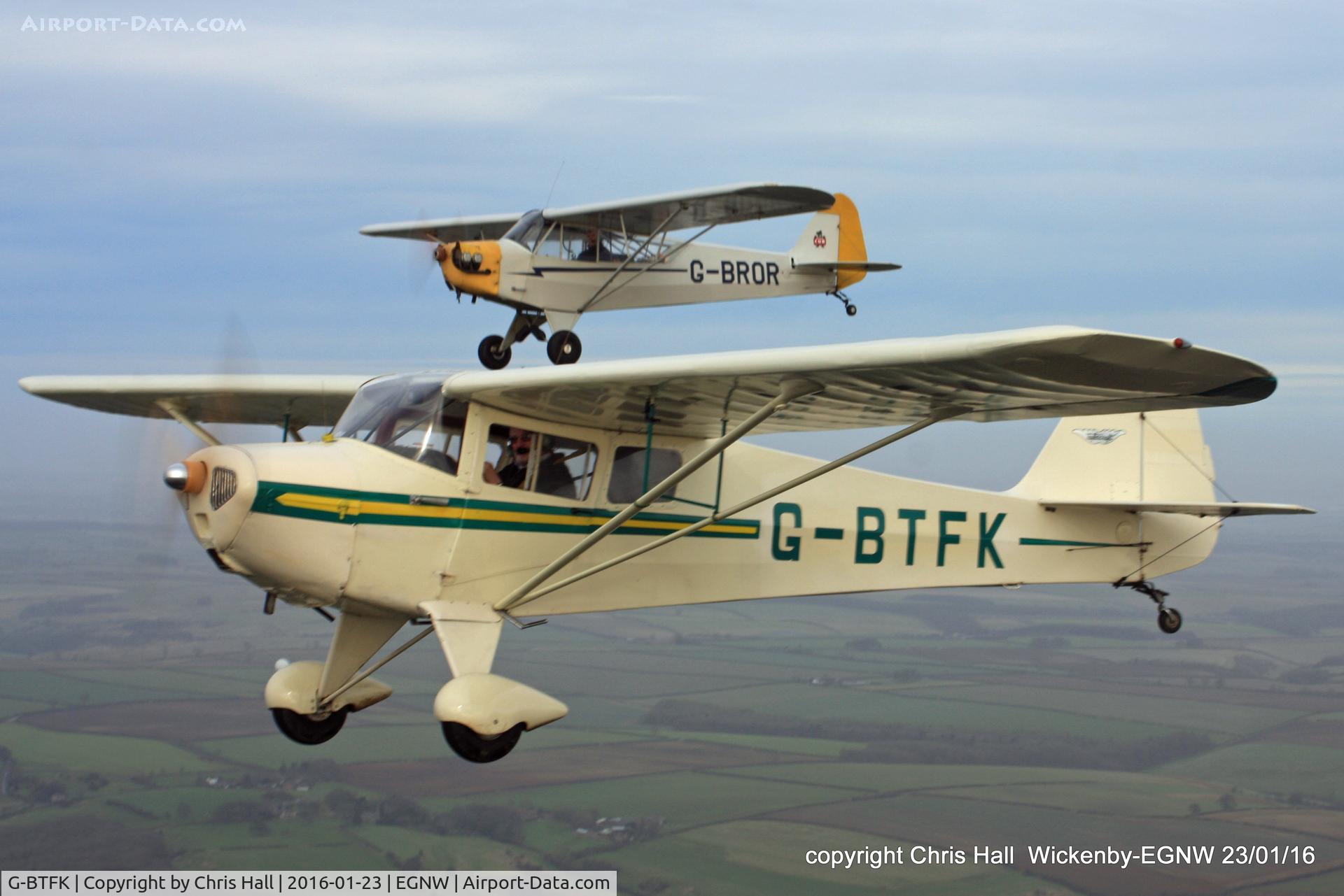 G-BTFK, 1947 Taylorcraft BC-12D Twosome C/N 10540, in formation with G-BROR over Wickenby