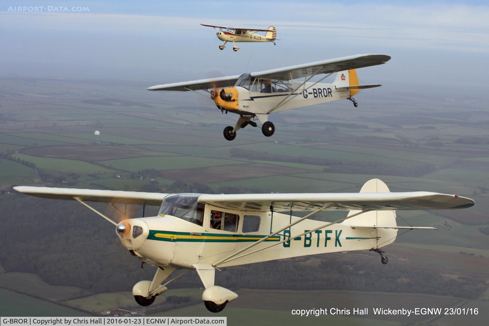 G-BROR, 1943 Piper L-4H Grasshopper (J3C-65D) C/N 10885, in formation with G-BTFK and G-AJJS over Wickenby