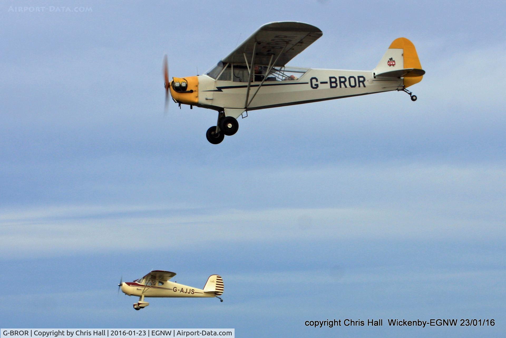 G-BROR, 1943 Piper L-4H Grasshopper (J3C-65D) C/N 10885, in formation with G-AJJS over Wickenby