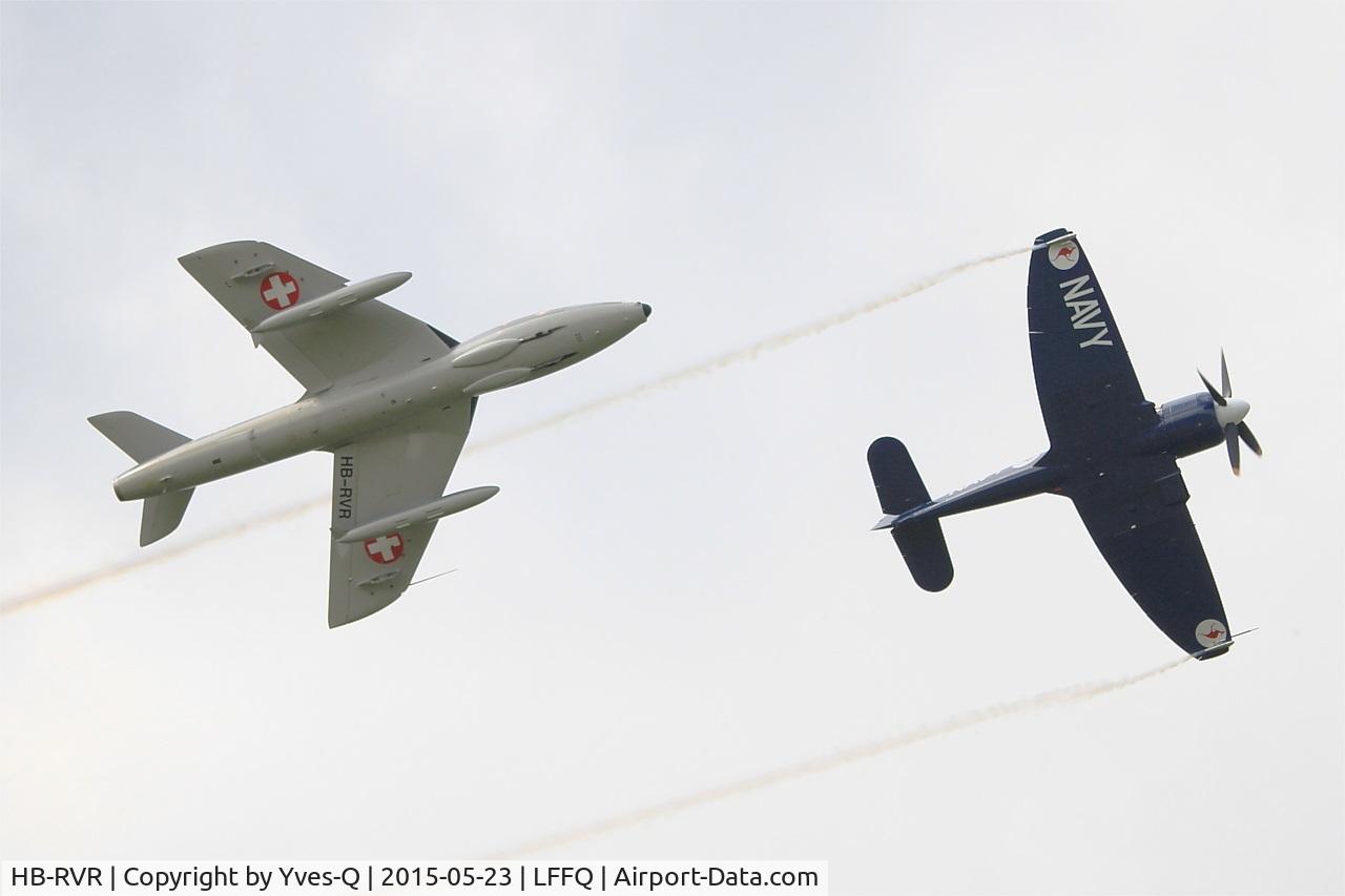 HB-RVR, 1955 Hawker Hunter T.68 C/N 41H-670806, Hawker Hunter T.68, String formation flight with Hawker Sea Fury, La Ferté-Alais airfield (LFFQ) Airshow 2015