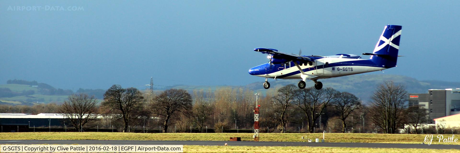 G-SGTS, 2014 Viking DHC-6-400 Twin Otter C/N 918, About to touch down at Glasgow International EGPF on a flight from Barra