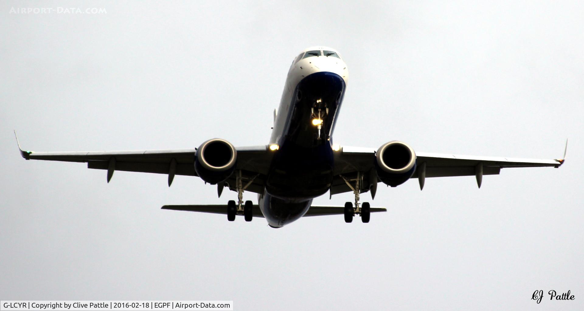 G-LCYR, 2012 Embraer 190SR (ERJ-190-100SR) C/N 19000563, Approach to land at Glasgow EGPF