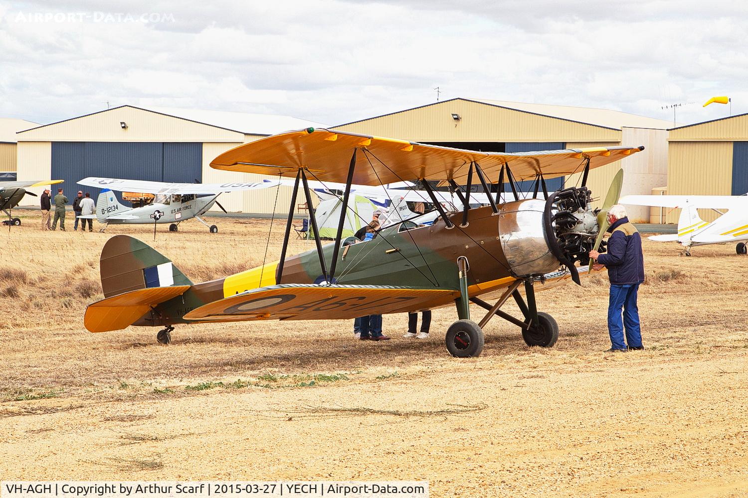 VH-AGH, 1937 Avro 643 Cadet II C/N R3/LT/3135, AAAA fly in Echuca 2015
