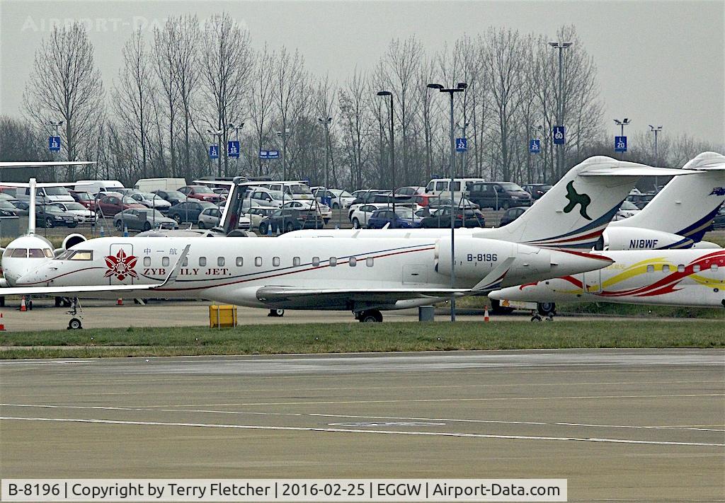 B-8196, 2010 Bombardier BD-700-1A10 Global Express XRS C/N 9412, This 2010 Bombardier BD-700-1A10, c/n: 9412 is tightly parked on the Harrods ramp at Luton
