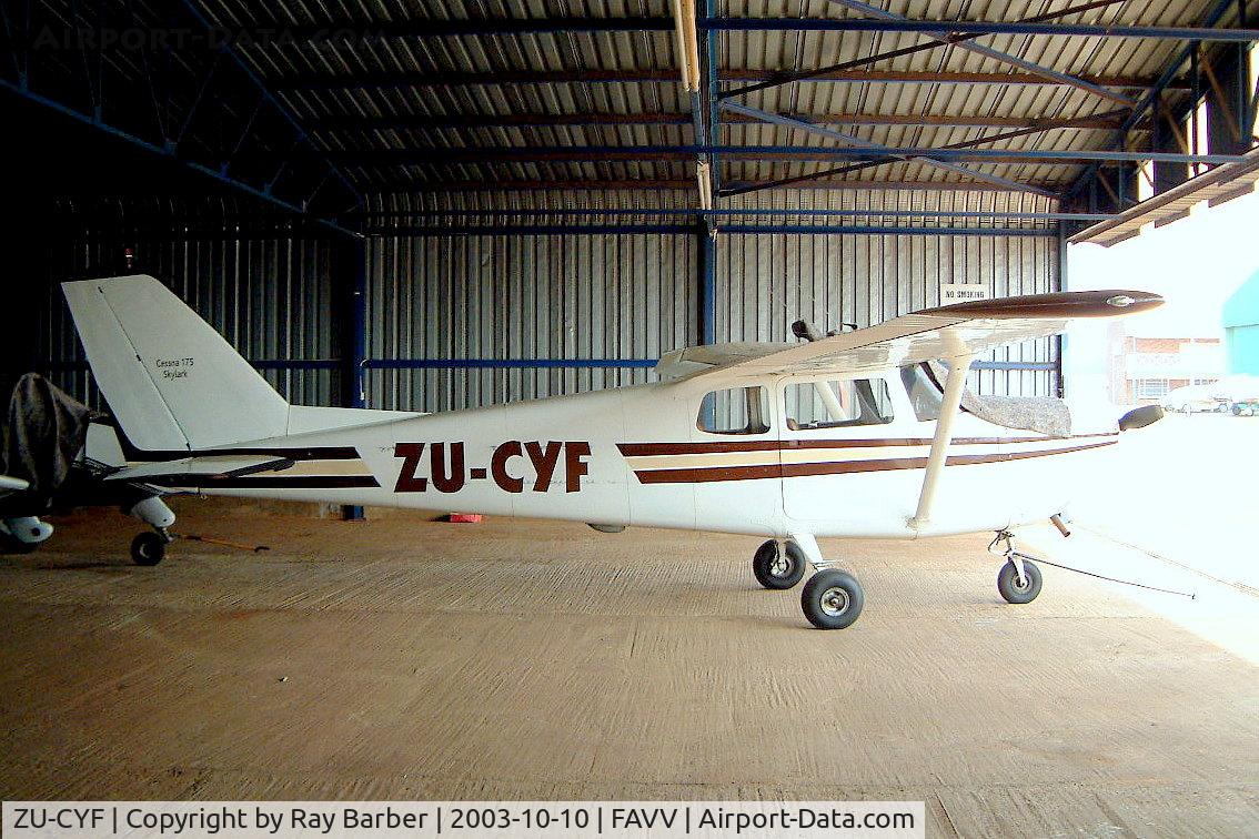 ZU-CYF, 1961 Cessna 175 Skylark Skylark C/N Not found ZU-CYF, O'Grady Cessna Casodon 175 Skylark [OGRADY1] Vereeniging~ZS 10/10/2003. Converted from a unknown Cessna 175.