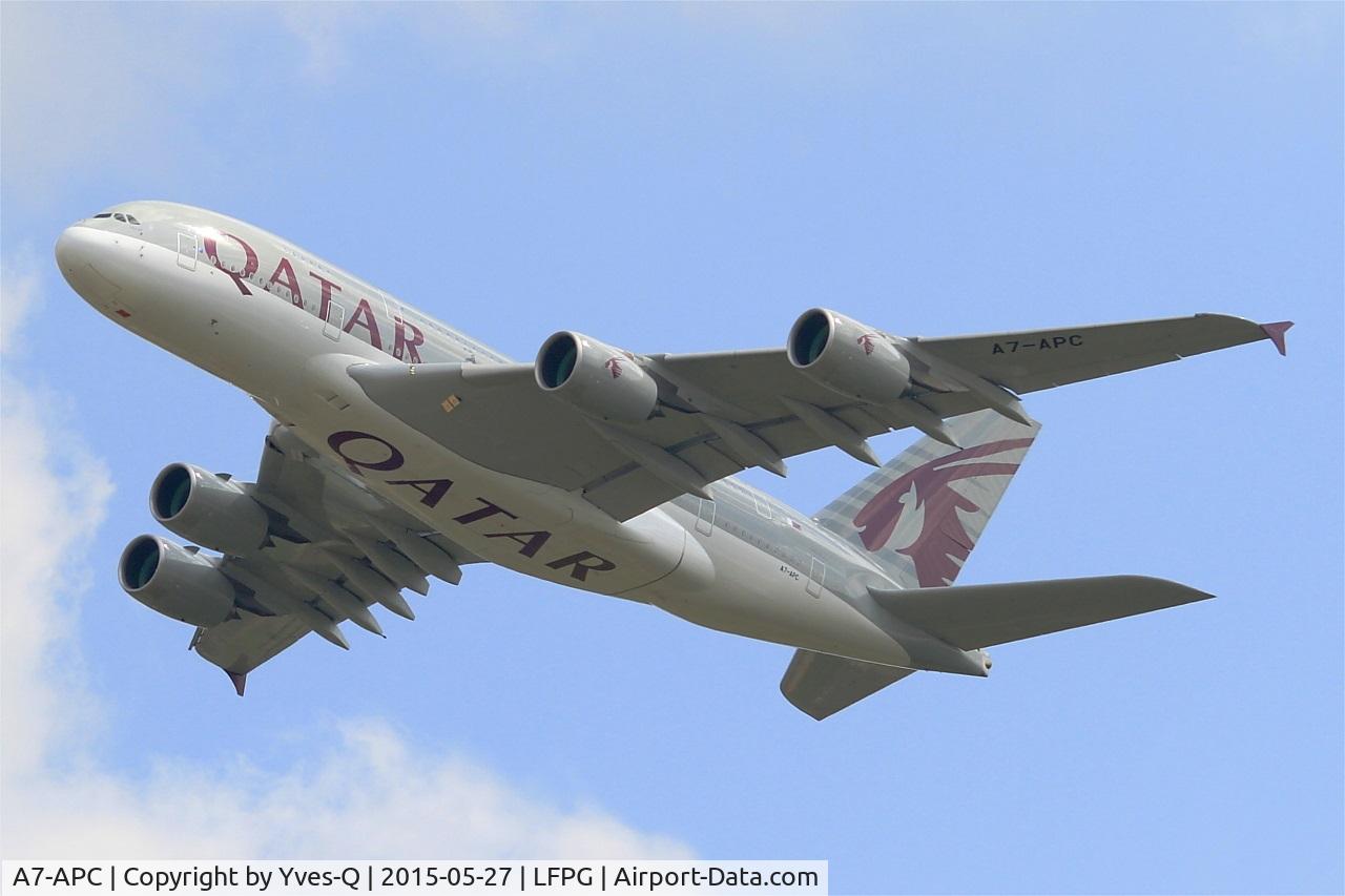 A7-APC, 2013 Airbus A380-861 C/N 145, Airbus A380-861, Take off Rwy 27L, Roissy Charles De Gaulle Airport (LFPG-CDG)