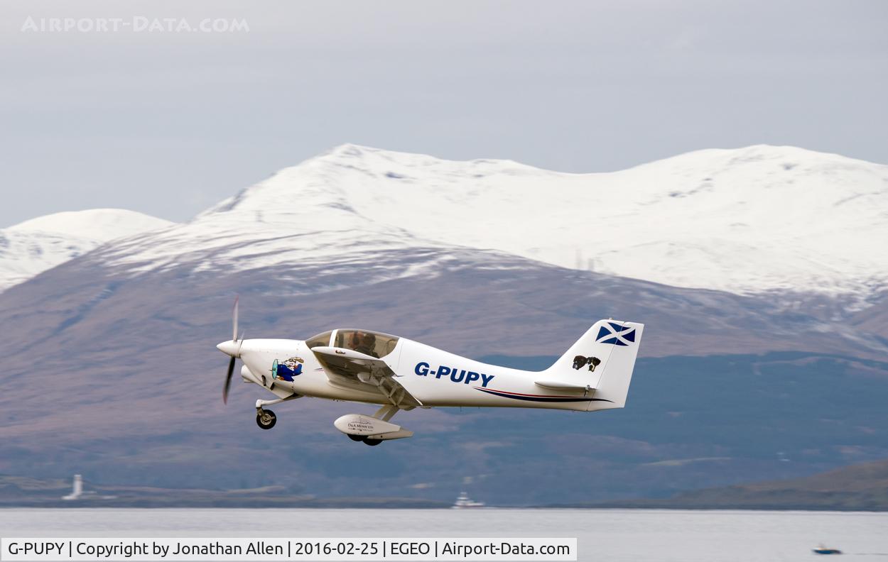 G-PUPY, 2002 Europa XS Tri-Gear C/N PFA 247-13694, The distinctive G-PUPY departing from Oban Airport.