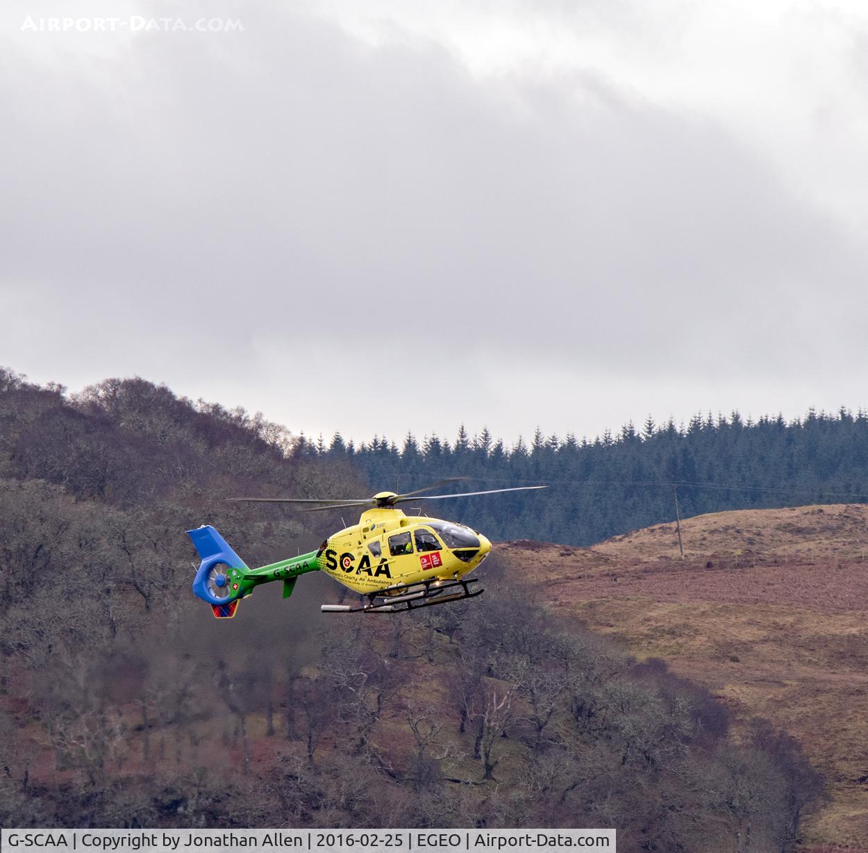 G-SCAA, 2000 Eurocopter EC-135T-2+ C/N 0151, In the markings of the Scottish Charity Air Ambulance, G-SCAA lands at Oban Airport for fuel.