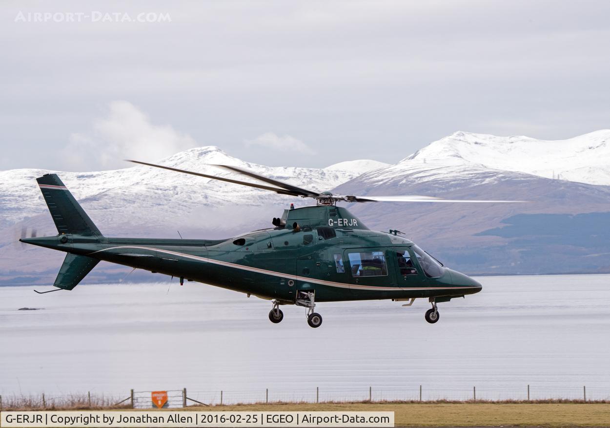 G-ERJR, 1990 Agusta A-109C C/N 7622, G-ERJR departs from Oban Airport.