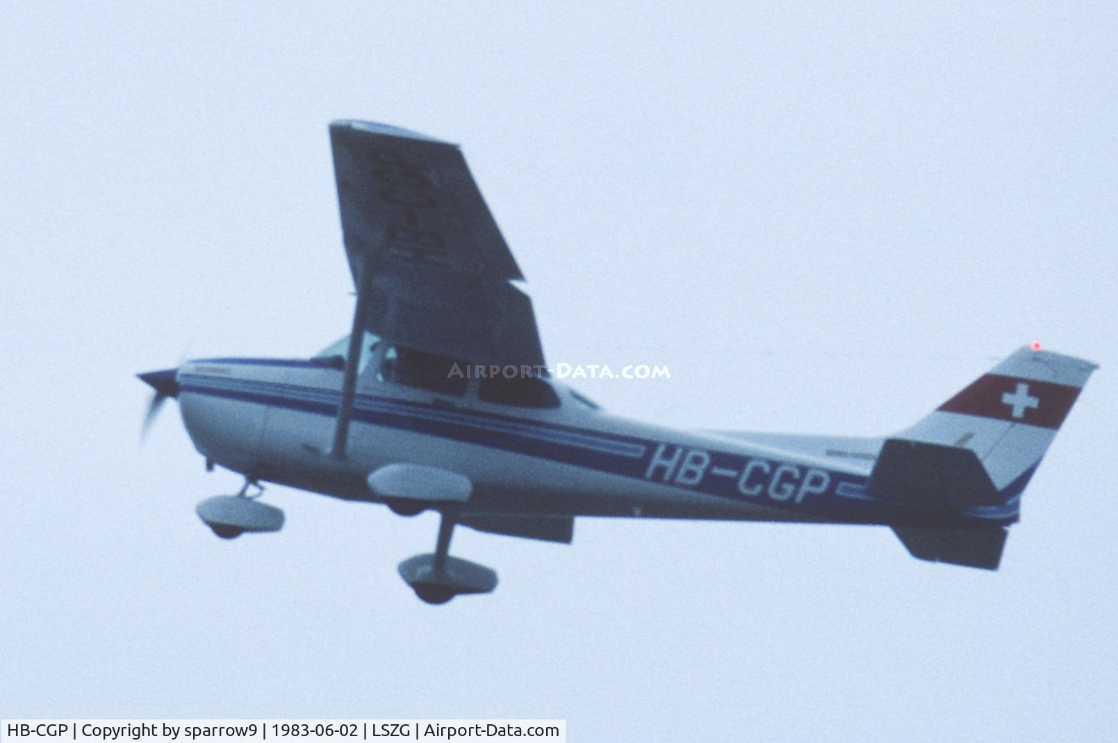 HB-CGP, 1982 Reims F172P C/N F17202189, After take-off from LSZG. New plane on this airport. Scanned from a slide.