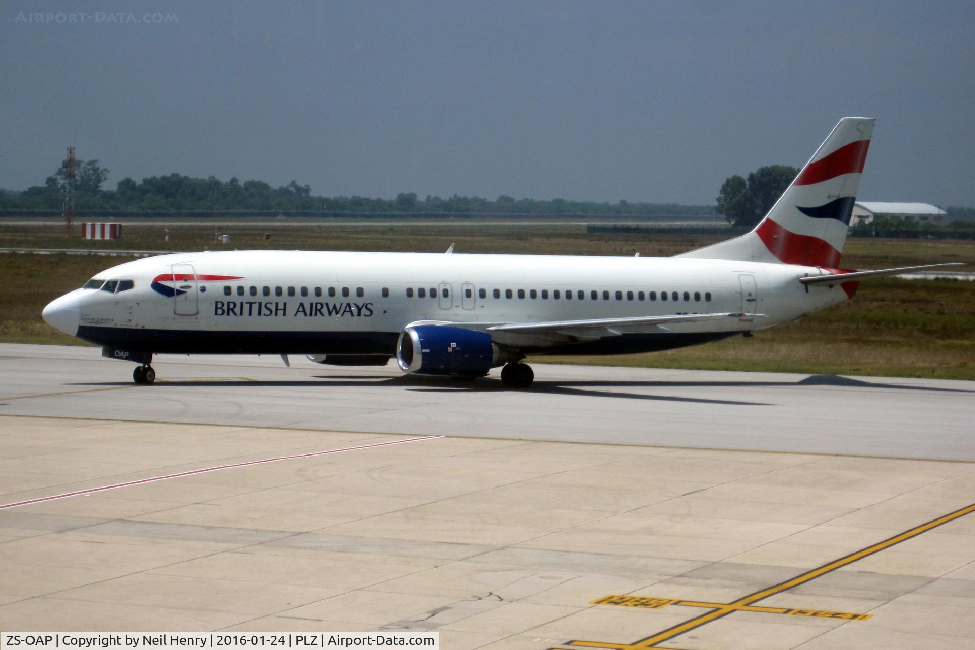 ZS-OAP, 1989 Boeing 737-4S3 C/N 24167/1736, Taken from terminal building at Port Elizabeth, SA