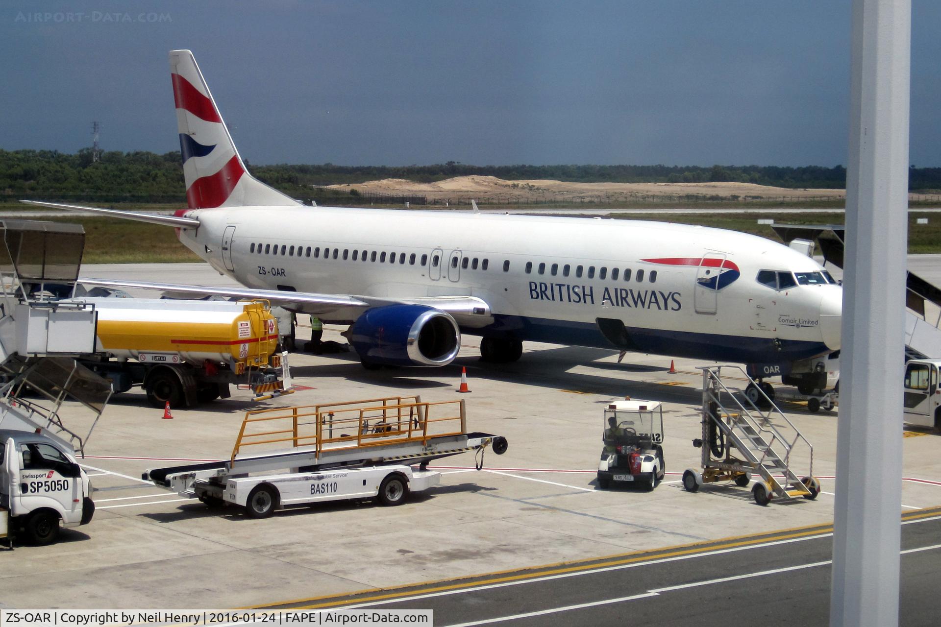 ZS-OAR, 1996 Boeing 737-476 C/N 28152, Taken from terminal building at Port Elizabeth around 1pm on 24 Jan 2016