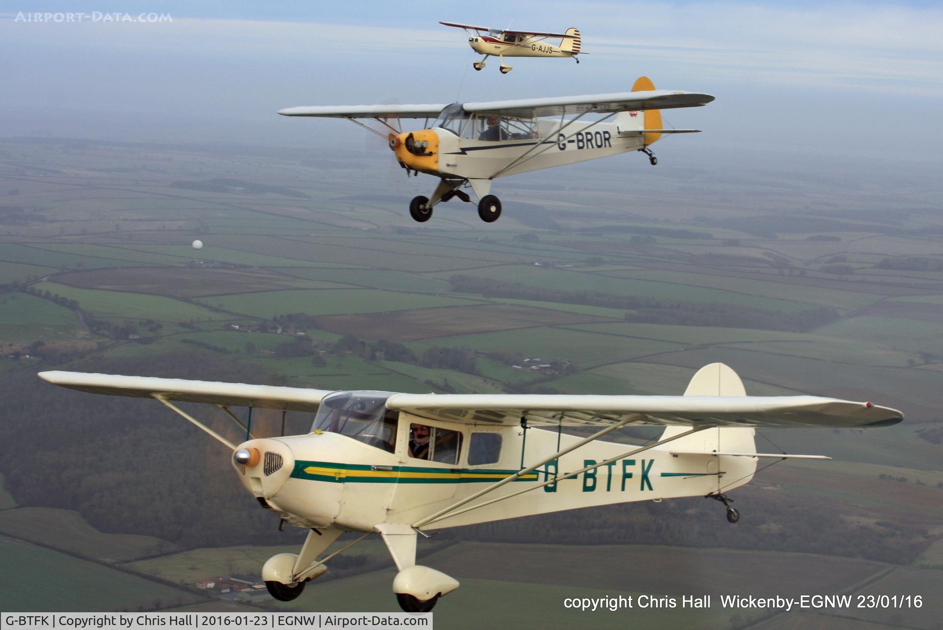 G-BTFK, 1947 Taylorcraft BC-12D Twosome C/N 10540, in formation with BTFK, BROR and AJJS over Wickenby