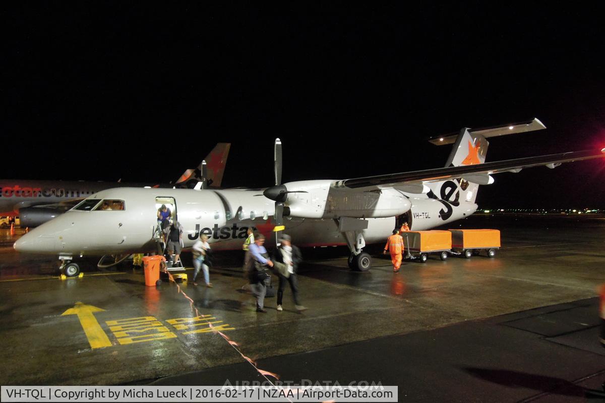 VH-TQL, 2004 De Havilland Canada DHC-8-315Q Dash 8 C/N 603, Arrival in Auckland with a 4 hour delay