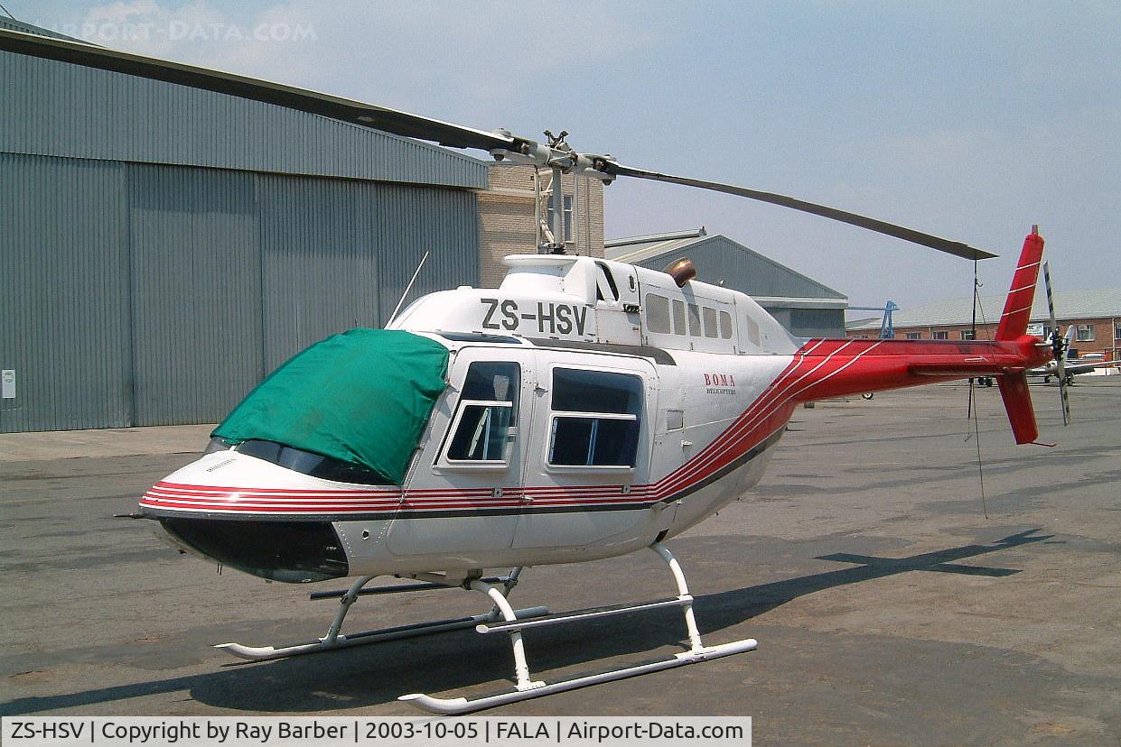 ZS-HSV, Bell 206B-3 JetRanger III C/N 2442, Bell 206B-3 Jet Ranger III [2442] (B.O.M.A. Helicopters) Lanseria~ZS 05/10/2003