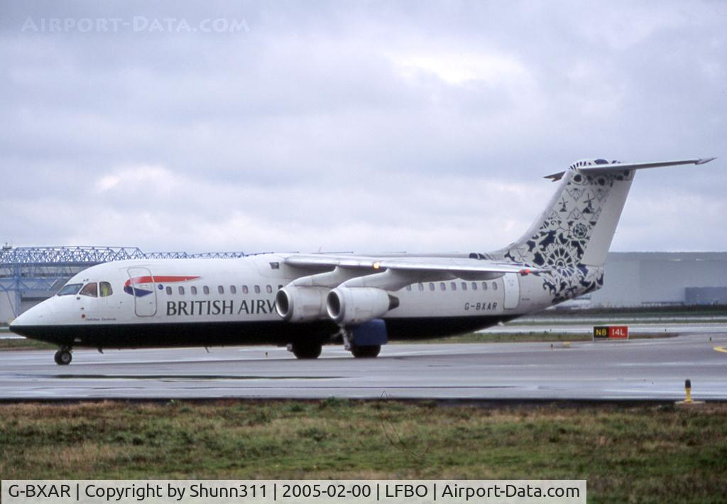 G-BXAR, 1997 British Aerospace Avro 146-RJ100 C/N E3298, Taxiing to the Terminal... in Delftblue Daybreak c/s