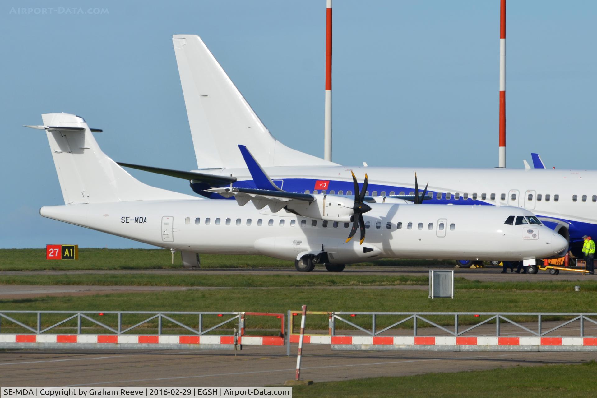 SE-MDA, 2008 ATR 72-212A C/N 778, Parked at Norwich in a new all white scheme.