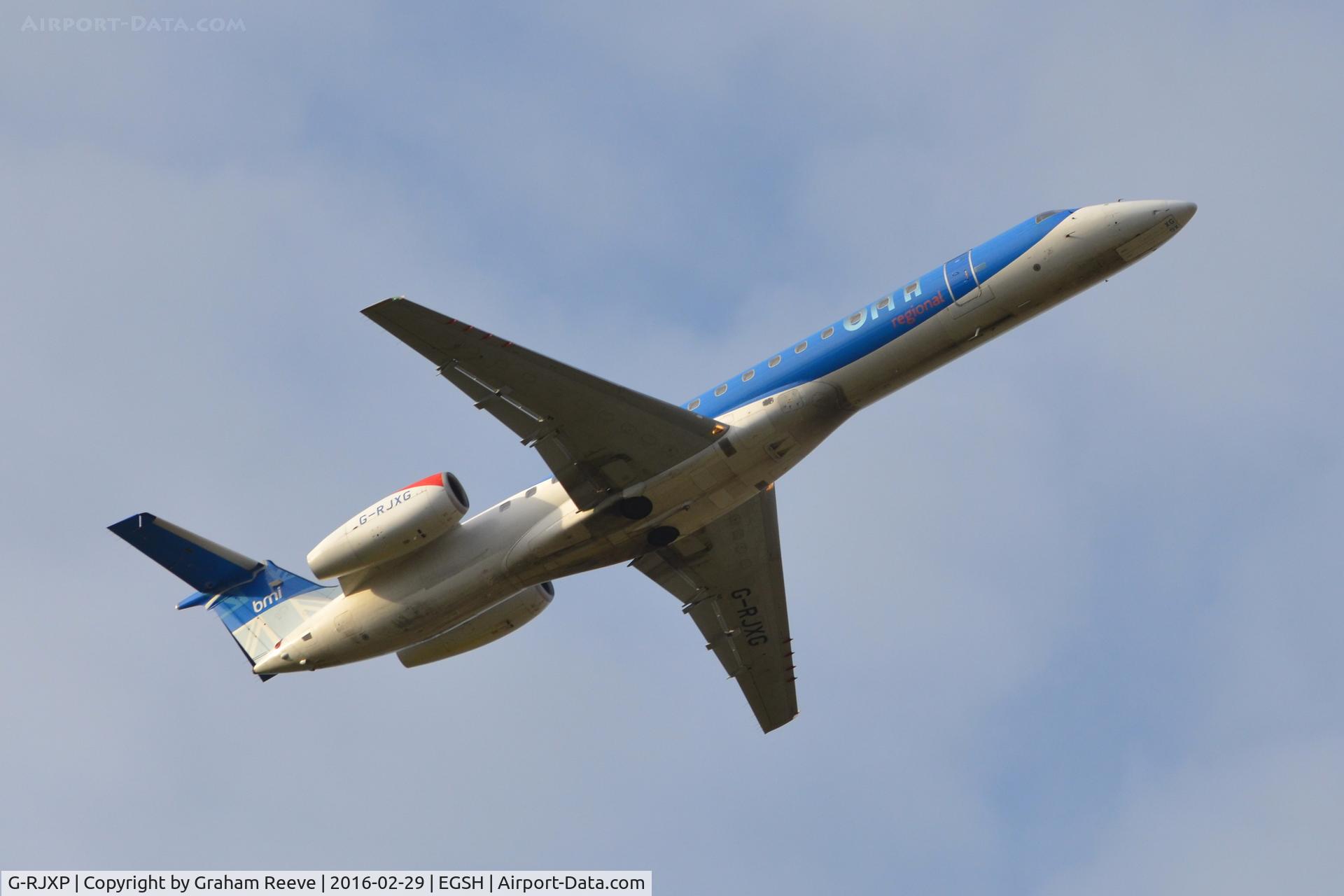 G-RJXP, 2001 Embraer ERJ-135ER (EMB-135ER) C/N 145431, Departing from Norwich.