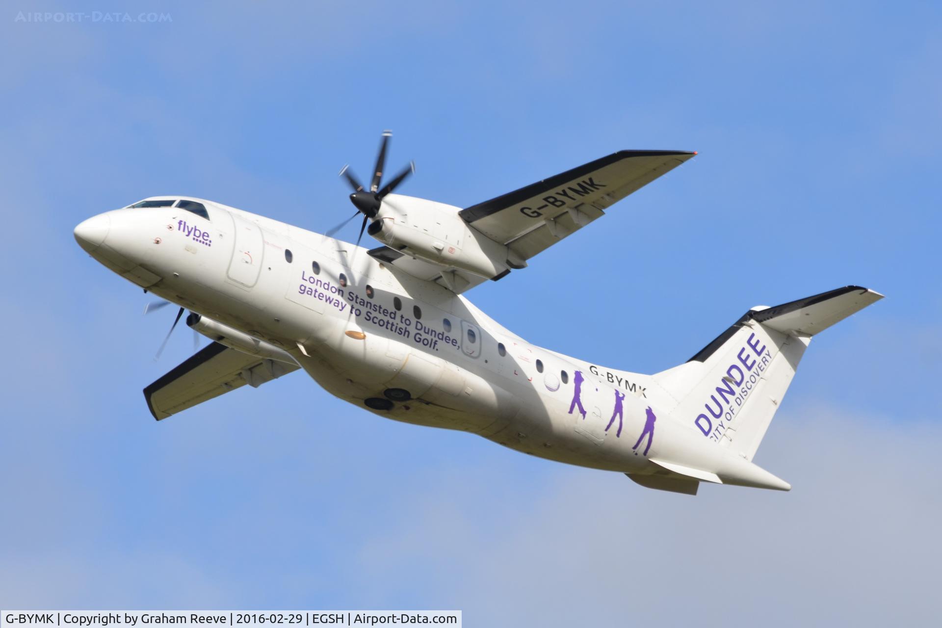 G-BYMK, 1996 Dornier 328-100 C/N 3062, Departing from Norwich.