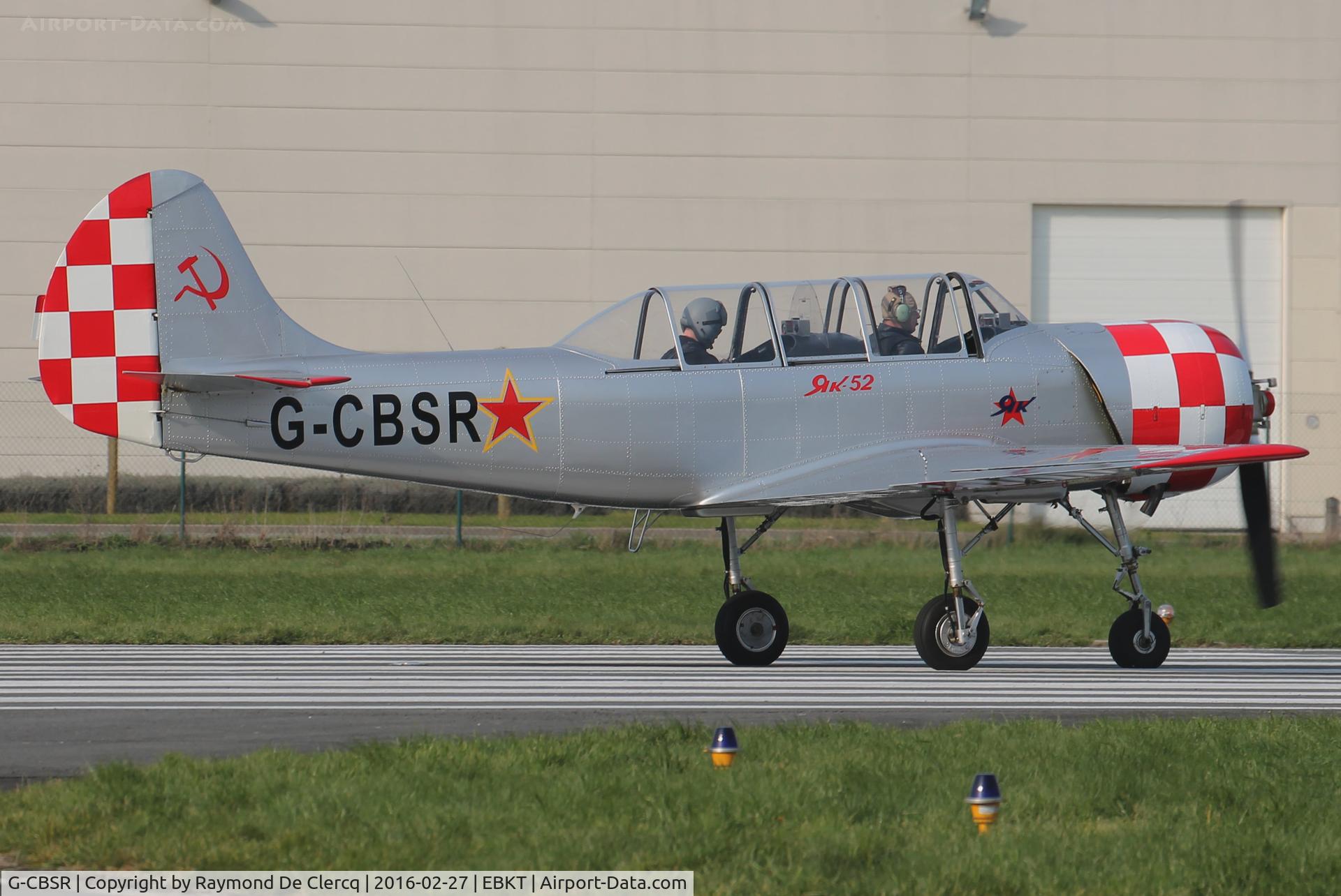 G-CBSR, 1987 Bacau Yak-52 C/N 877913, Clear for take off on rwy 06.