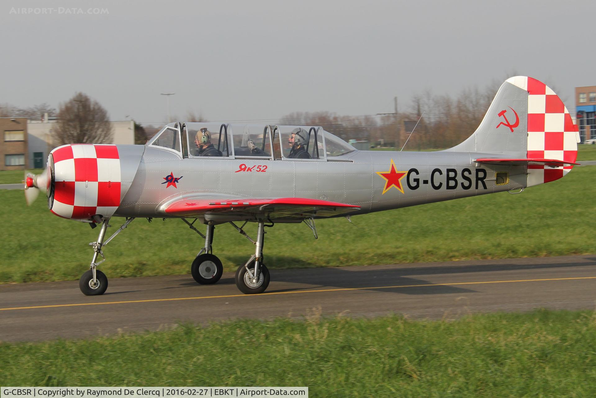 G-CBSR, 1987 Bacau Yak-52 C/N 877913, Taxiing to rwy 06.